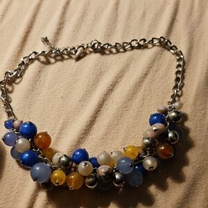 Elegant Beaded Necklace with Silver Tone  Chain, Ny Marked